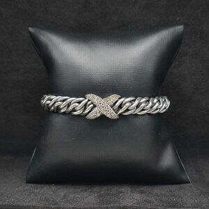 David Yurman Lyrica Single X Bracelet w/ Pavé White Diamonds - 9mm - Medium RARE